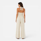 Felorro | Women’s Sleeveless Halter Neck Wide Leg Jumpsuit with Buttons