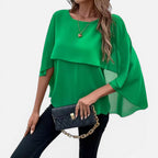 Felorro | Women’s Chiffon Blouse Lightweight Flowing Cape Sleeve Elegant Fit