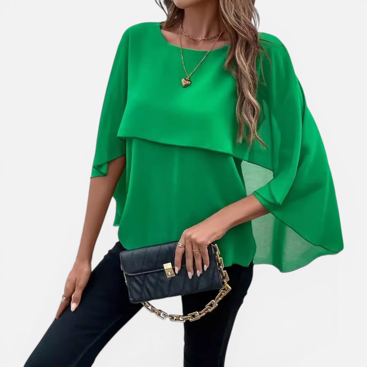 Felorro | Women’s Chiffon Blouse Lightweight Flowing Cape Sleeve Elegant Fit