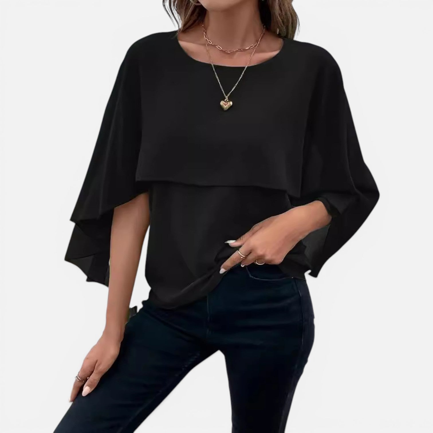 Felorro | Women’s Chiffon Blouse Lightweight Flowing Cape Sleeve Elegant Fit