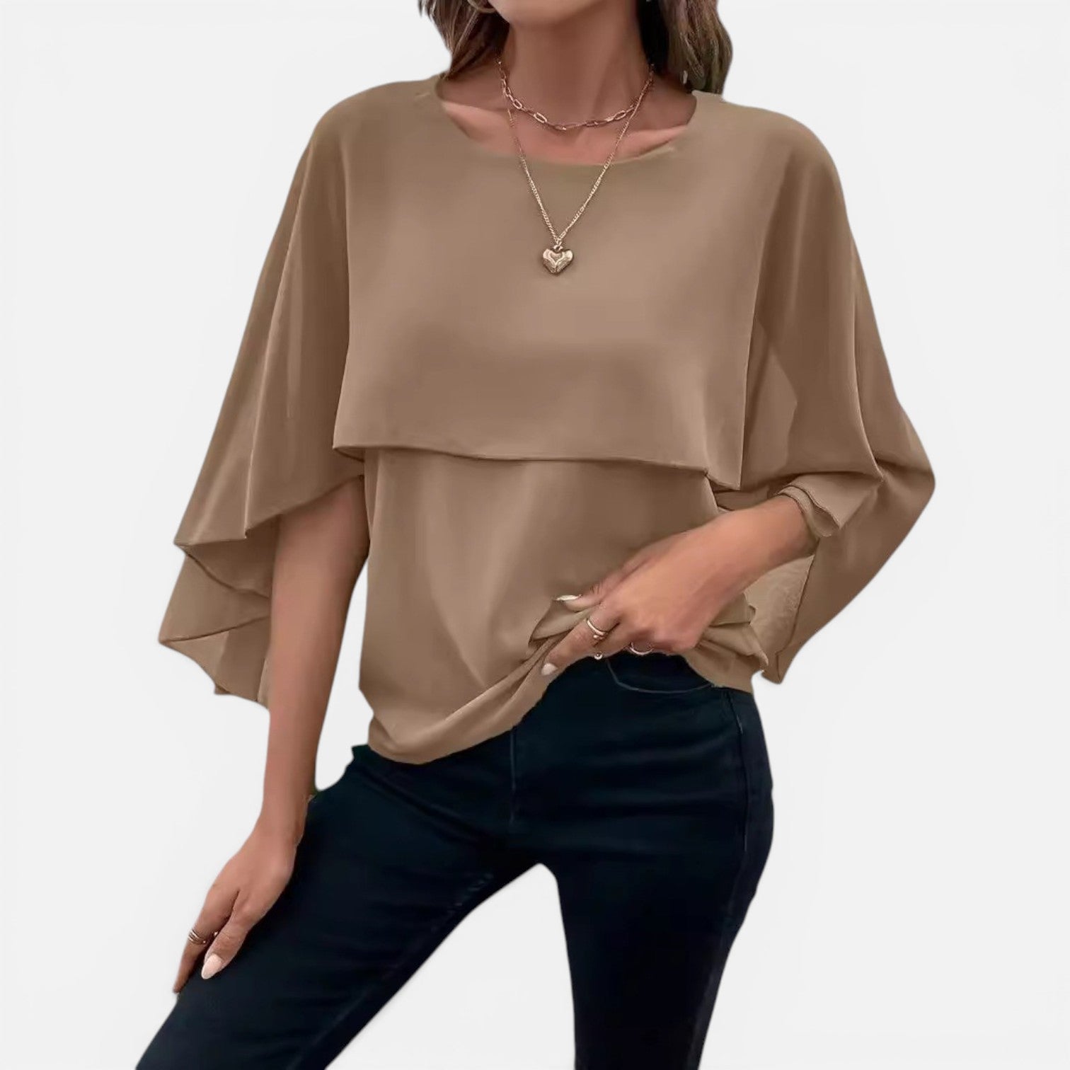 Felorro | Women’s Chiffon Blouse Lightweight Flowing Cape Sleeve Elegant Fit