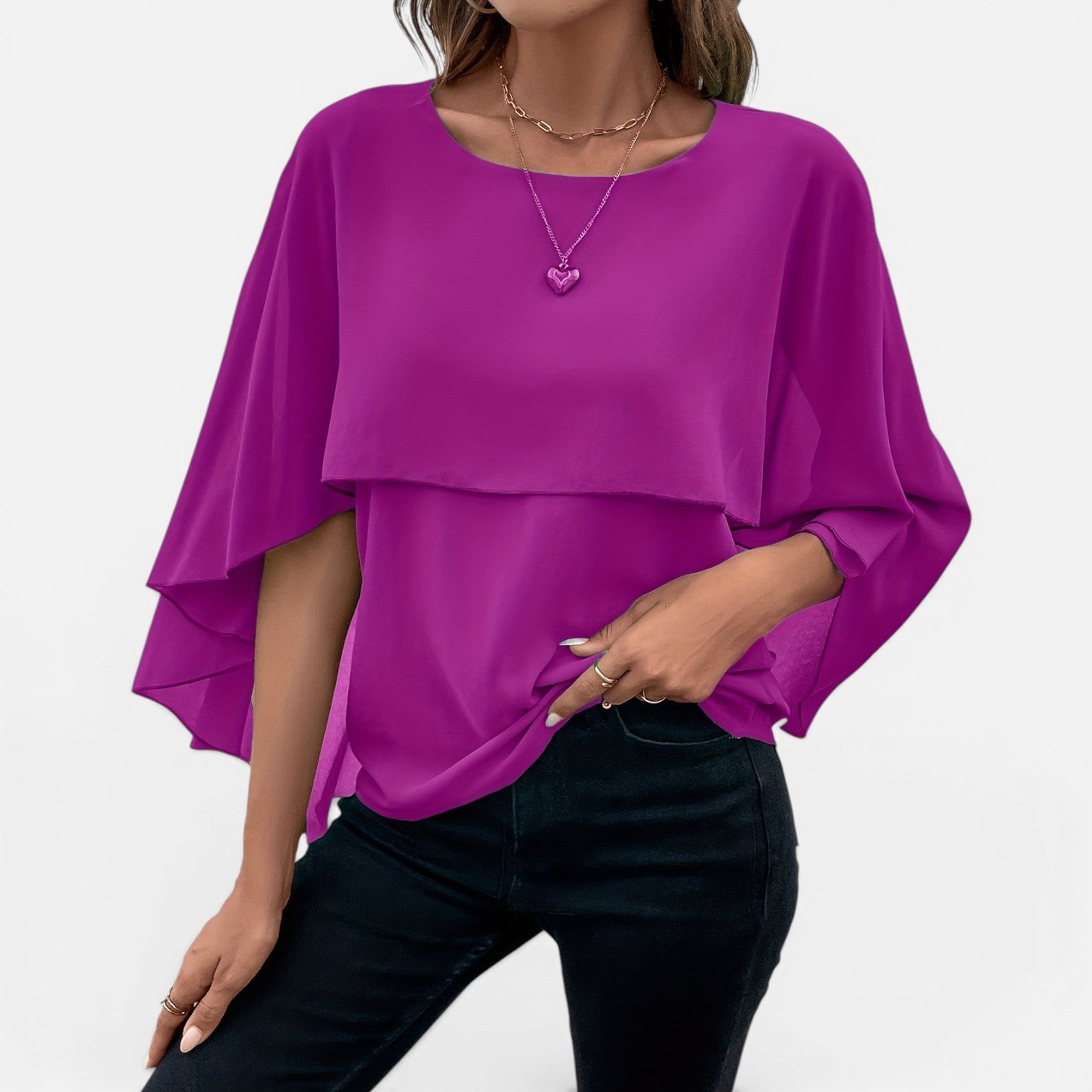 Felorro | Women’s Chiffon Blouse Lightweight Flowing Cape Sleeve Elegant Fit