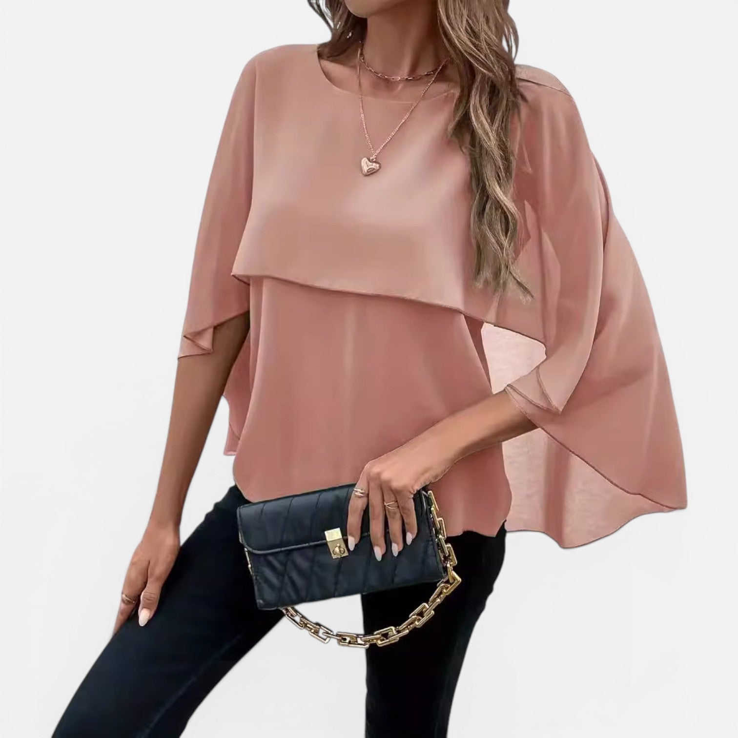 Felorro | Women’s Chiffon Blouse Lightweight Flowing Cape Sleeve Elegant Fit