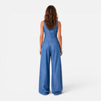 Felorro | Women’s Sleeveless Denim Wide Leg Jumpsuit with Button Front