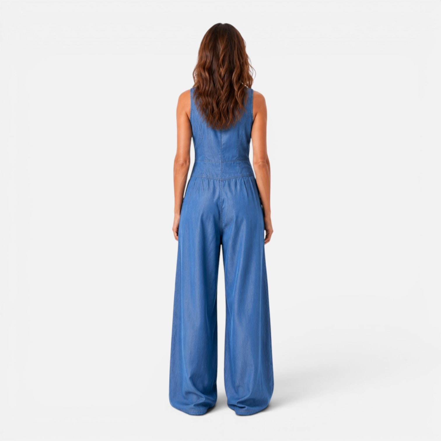 Felorro | Women’s Sleeveless Denim Wide Leg Jumpsuit with Button Front