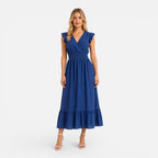 Felorro | Women’s Wrap Midi Dress Cotton Comfortable Elegant Summer