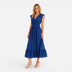 Felorro | Women’s Wrap Midi Dress Cotton Comfortable Elegant Summer