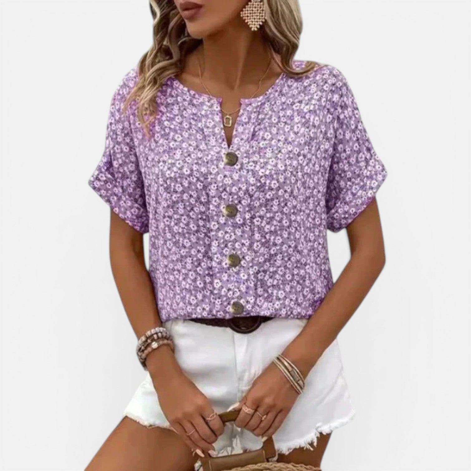 Felorro | Women’s Floral Blouse Lightweight Cotton Button Front Casual Fit