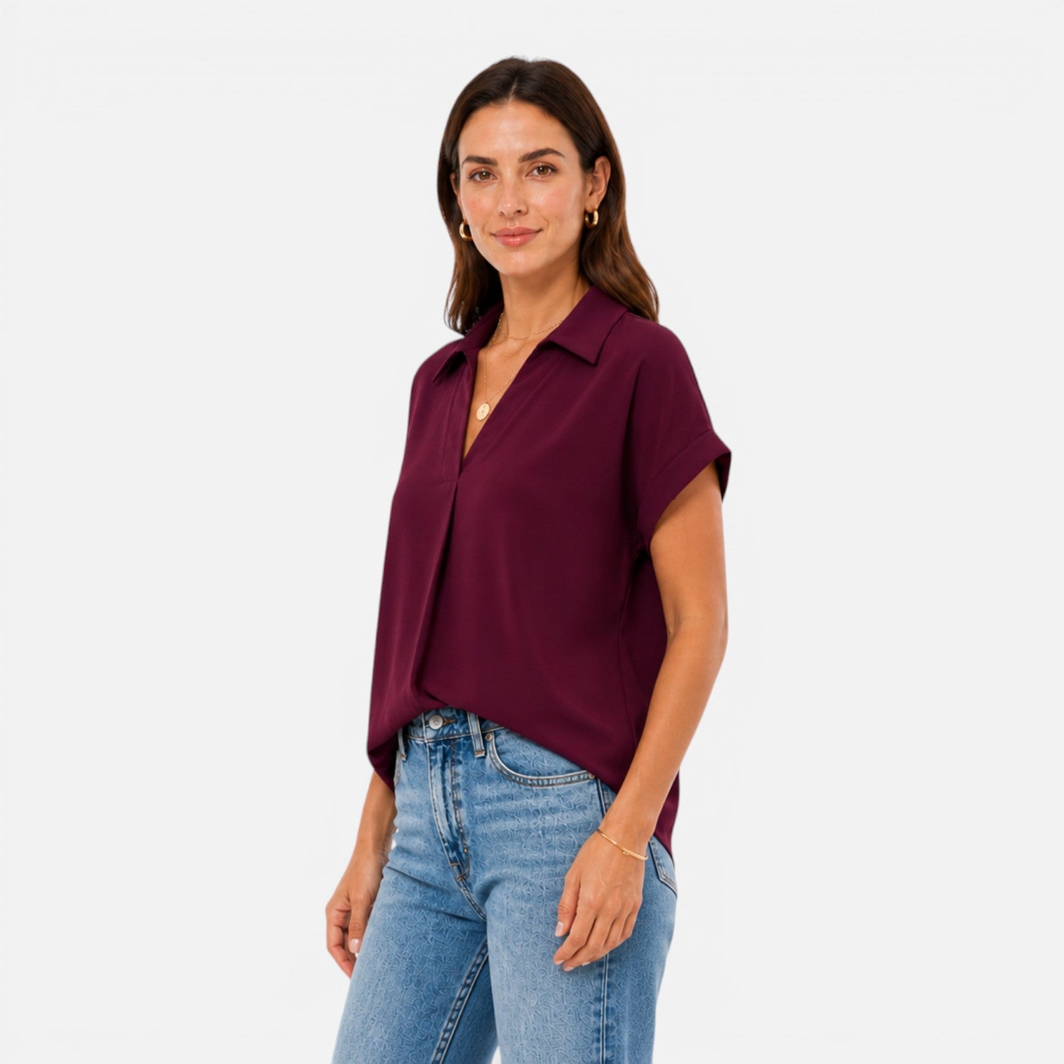 Felorro | Women’s V-Neck Short Sleeve Blouse Relaxed Fit Lightweight Top