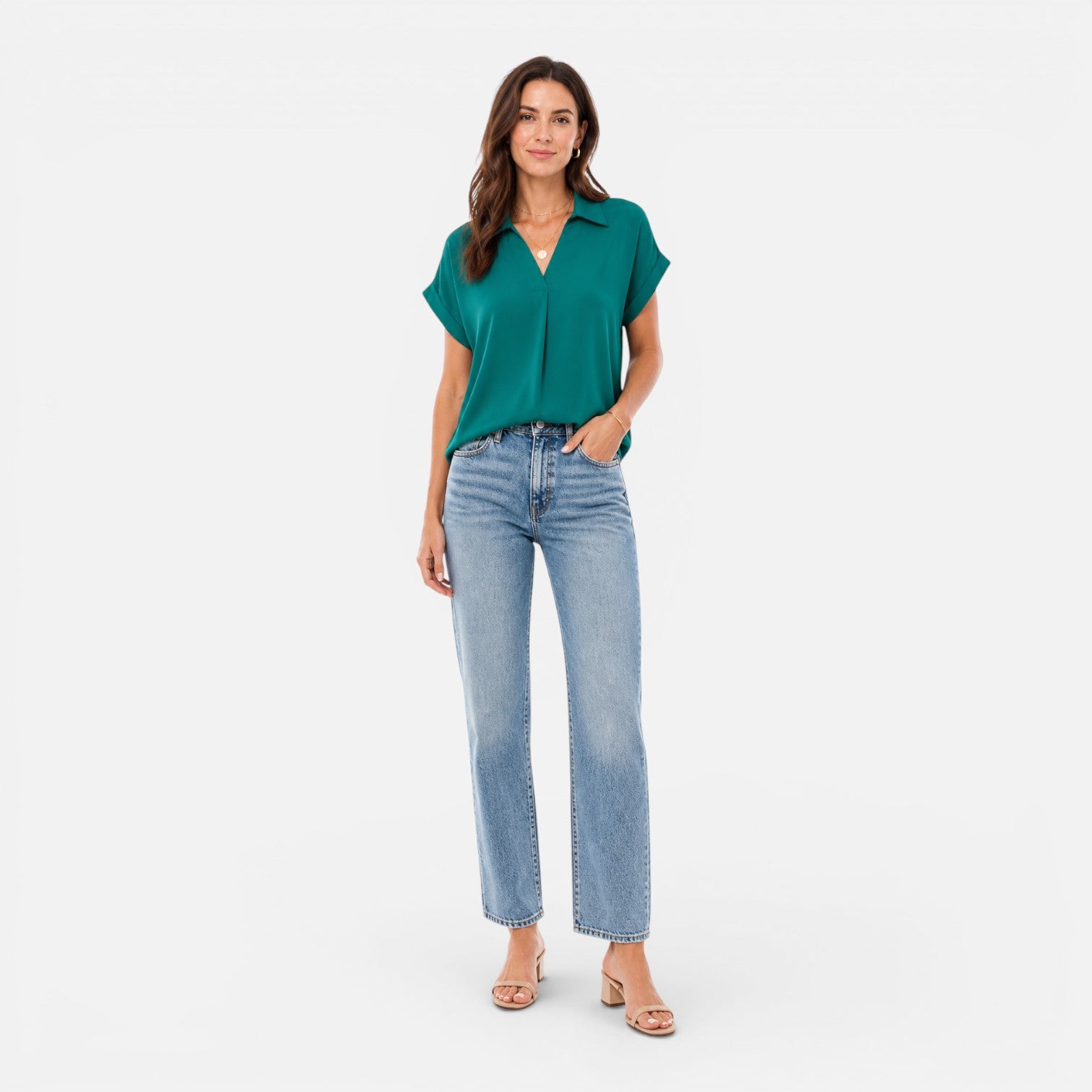 Felorro | Women’s V-Neck Short Sleeve Blouse Relaxed Fit Lightweight Top