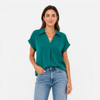 Felorro | Women’s V-Neck Short Sleeve Blouse Relaxed Fit Lightweight Top