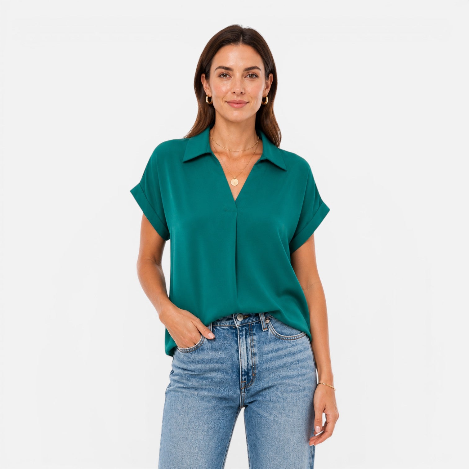 Felorro | Women’s V-Neck Short Sleeve Blouse Relaxed Fit Lightweight Top