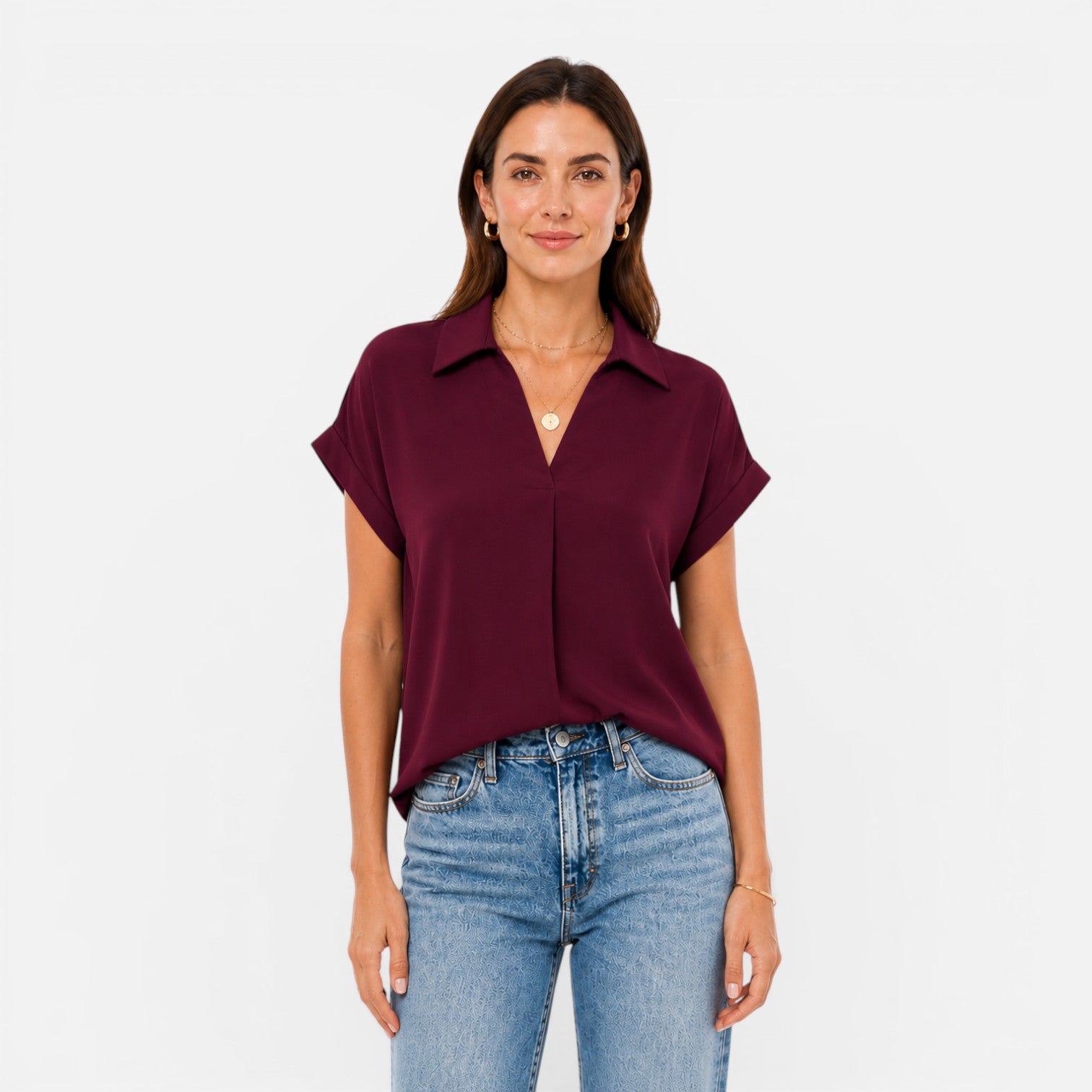 Felorro | Women’s V-Neck Short Sleeve Blouse Relaxed Fit Lightweight Top