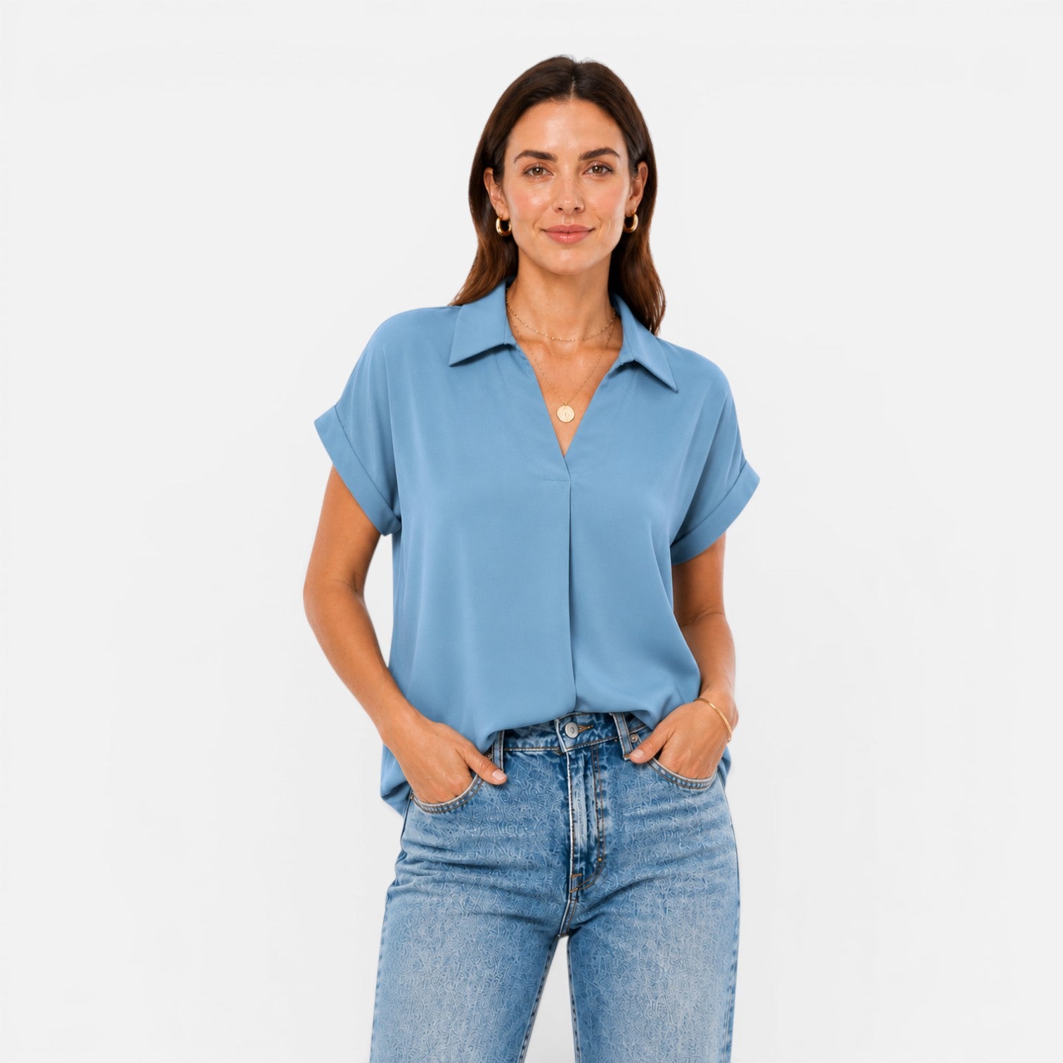 Felorro | Women’s V-Neck Short Sleeve Blouse Relaxed Fit Lightweight Top