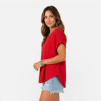 Felorro | Women’s Buttoned V-Neck T-Shirt Relaxed Fit Lightweight Summer Top