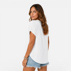 Felorro | Women’s Buttoned V-Neck T-Shirt Relaxed Fit Lightweight Summer Top