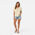 Felorro | Women’s Buttoned V-Neck T-Shirt Relaxed Fit Lightweight Summer Top