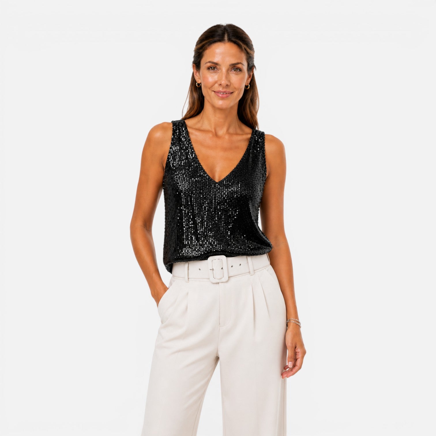 Felorro | Women’s Sequin V-Neck Top for Party & Evening Wear