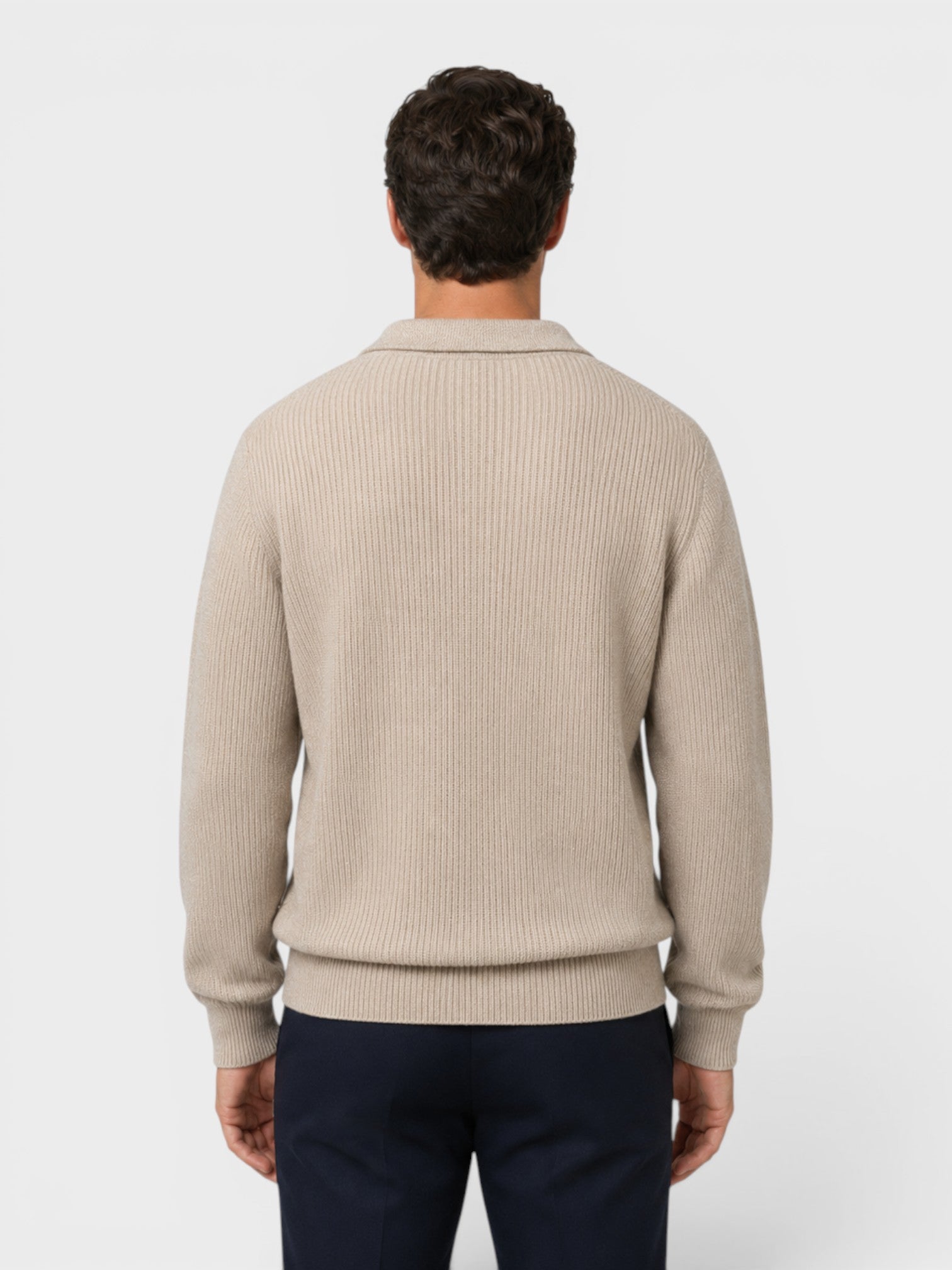 Men's Ribbed Knit Polo Sweater – Long Sleeve