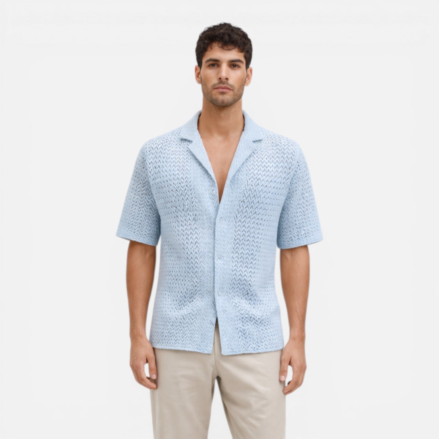 Felorro | Men’s Breathable Summer Knit Shirt Short Sleeve Button Up