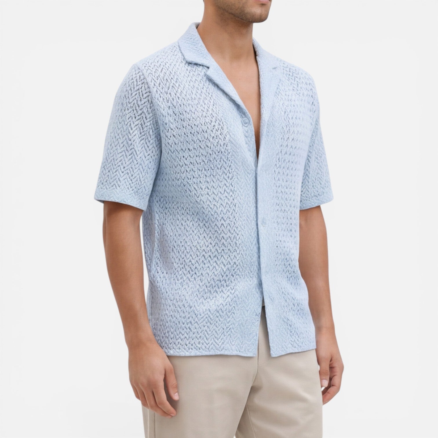 Felorro | Men’s Breathable Summer Knit Shirt Short Sleeve Button Up