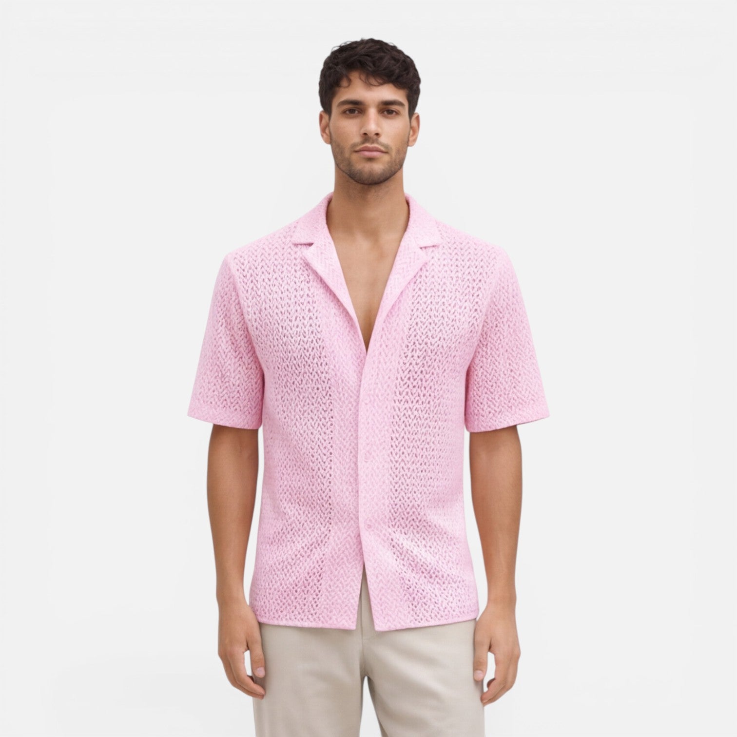 Felorro | Men’s Breathable Summer Knit Shirt Short Sleeve Button Up