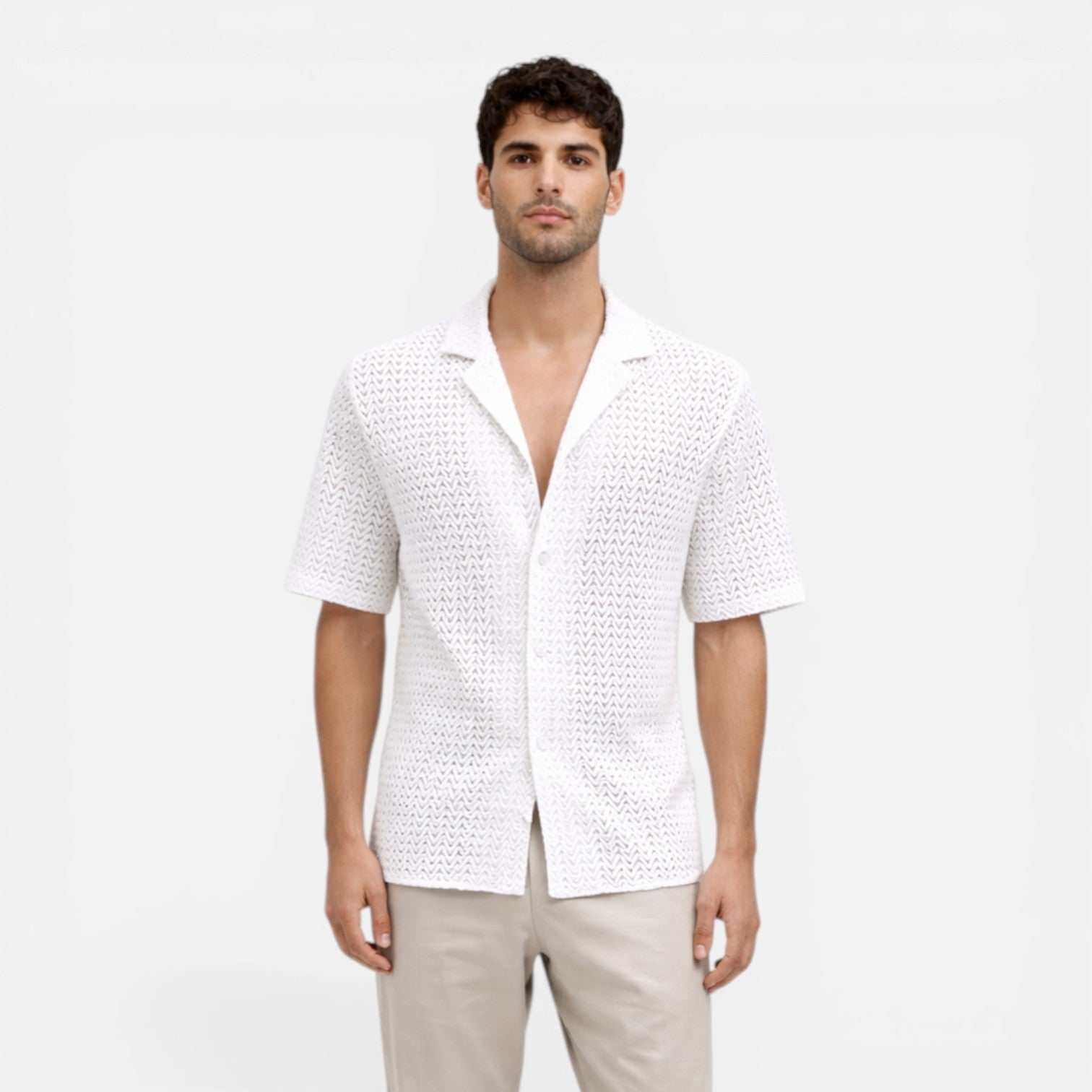 Felorro | Men’s Breathable Summer Knit Shirt Short Sleeve Button Up