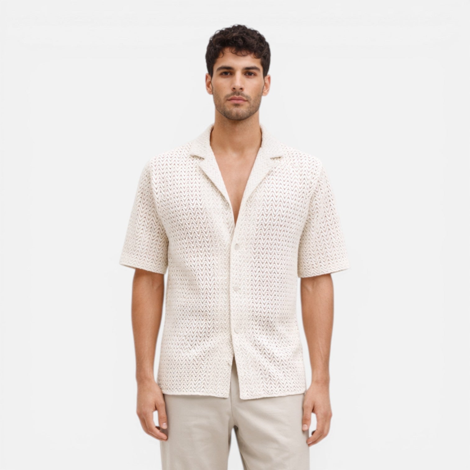 Felorro | Men’s Breathable Summer Knit Shirt Short Sleeve Button Up