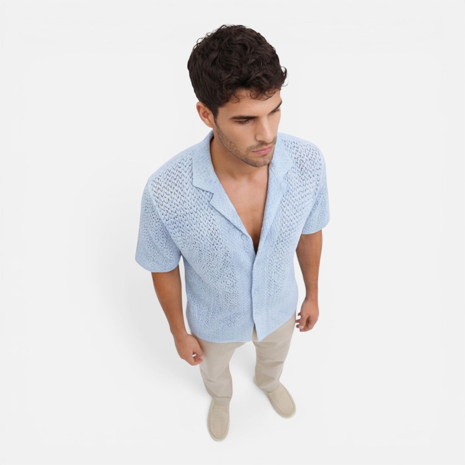 Felorro | Men’s Breathable Summer Knit Shirt Short Sleeve Button Up