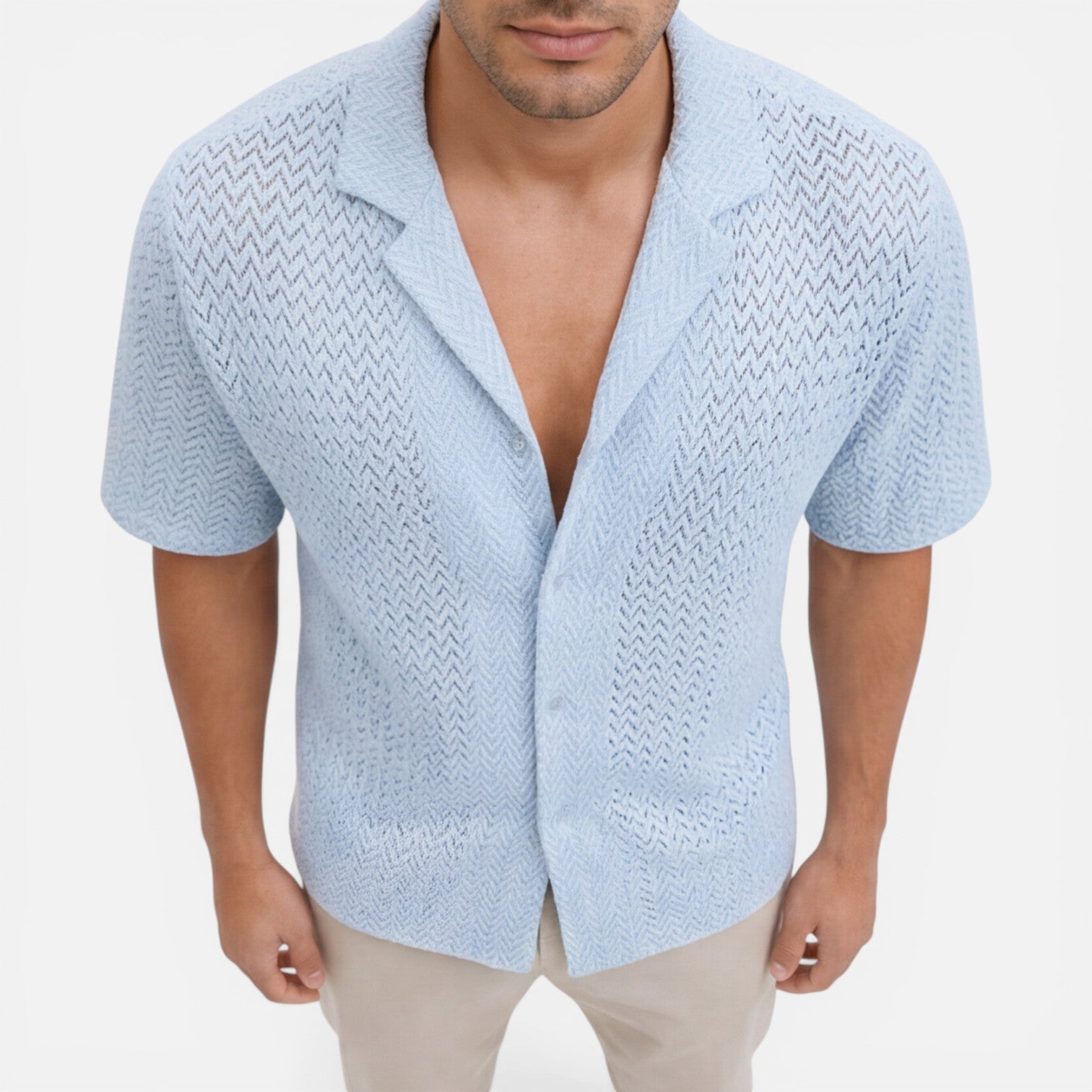 Felorro | Men’s Breathable Summer Knit Shirt Short Sleeve Button Up