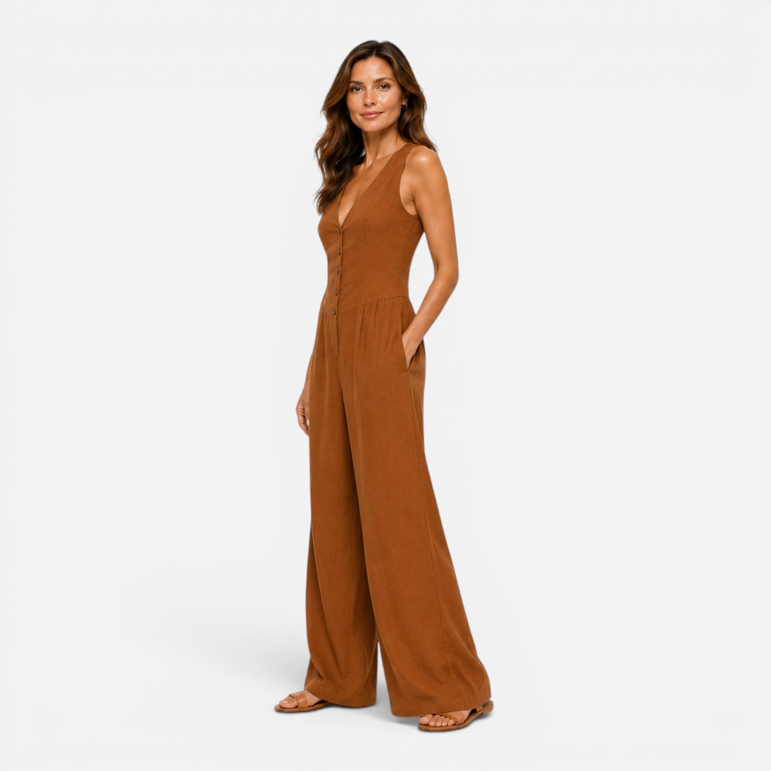 Felorro | Women’s Button Detail Wide Leg Jumpsuit
