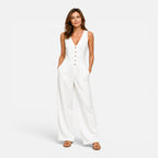 Felorro | Women’s Button Detail Wide Leg Jumpsuit