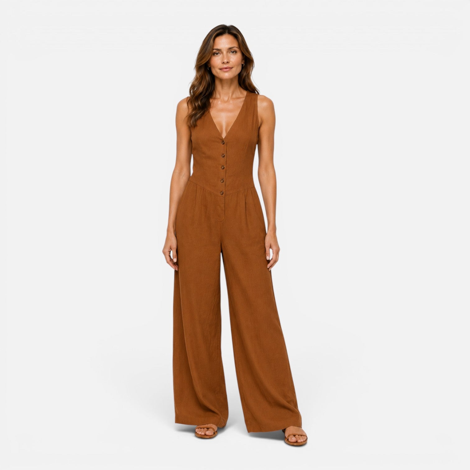 Felorro | Women’s Button Detail Wide Leg Jumpsuit