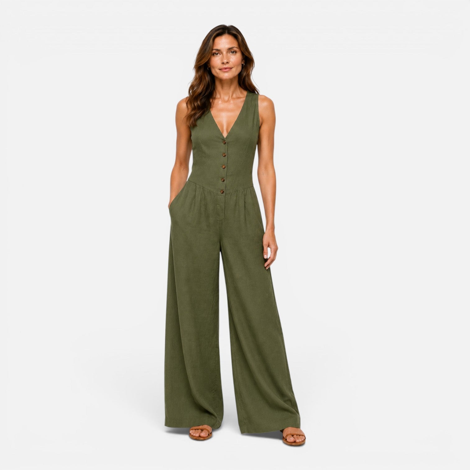 Felorro | Women’s Button Detail Wide Leg Jumpsuit