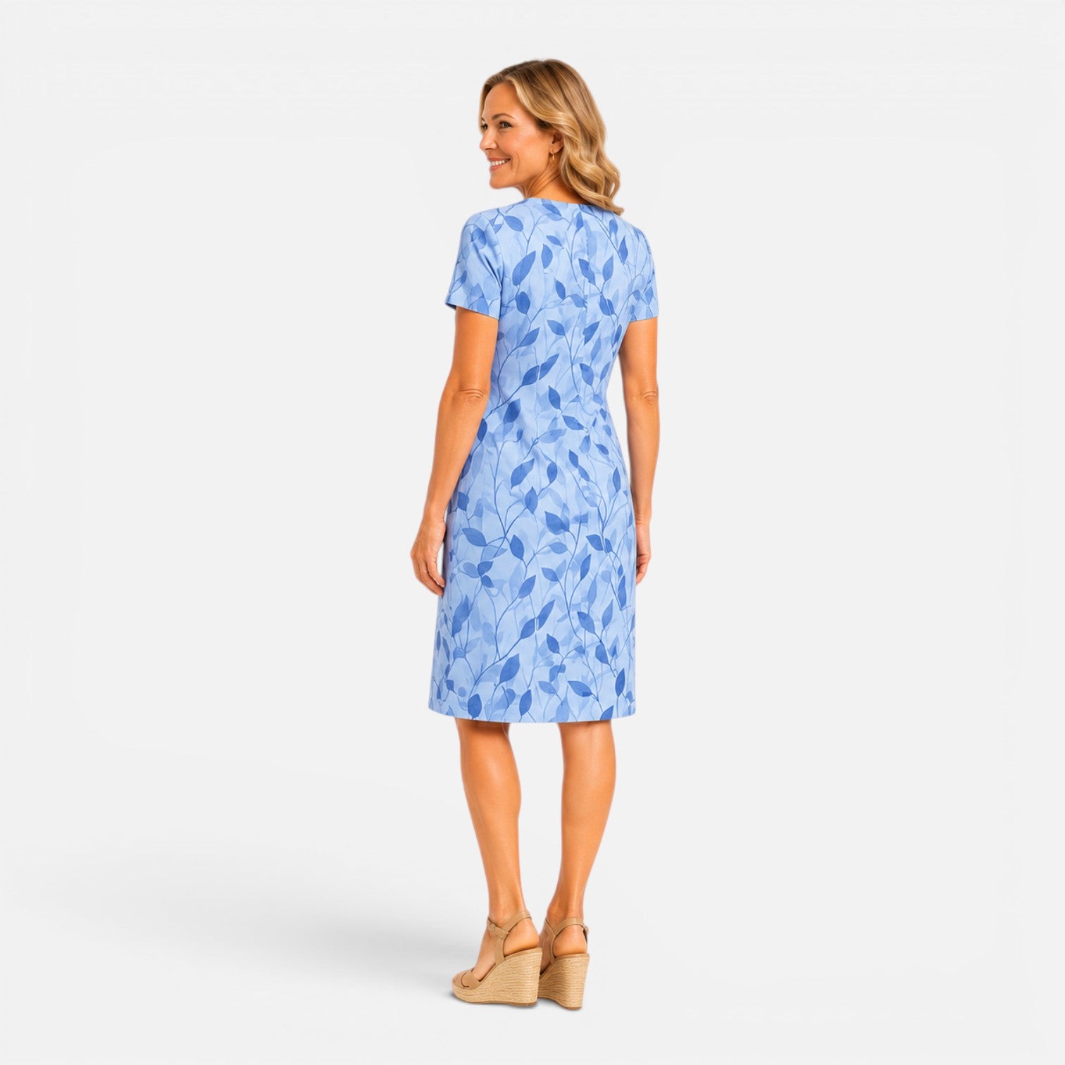 Felorro | Women’s Casual Printed Midi Dress – V-Neck Short Sleeve Summer Dress