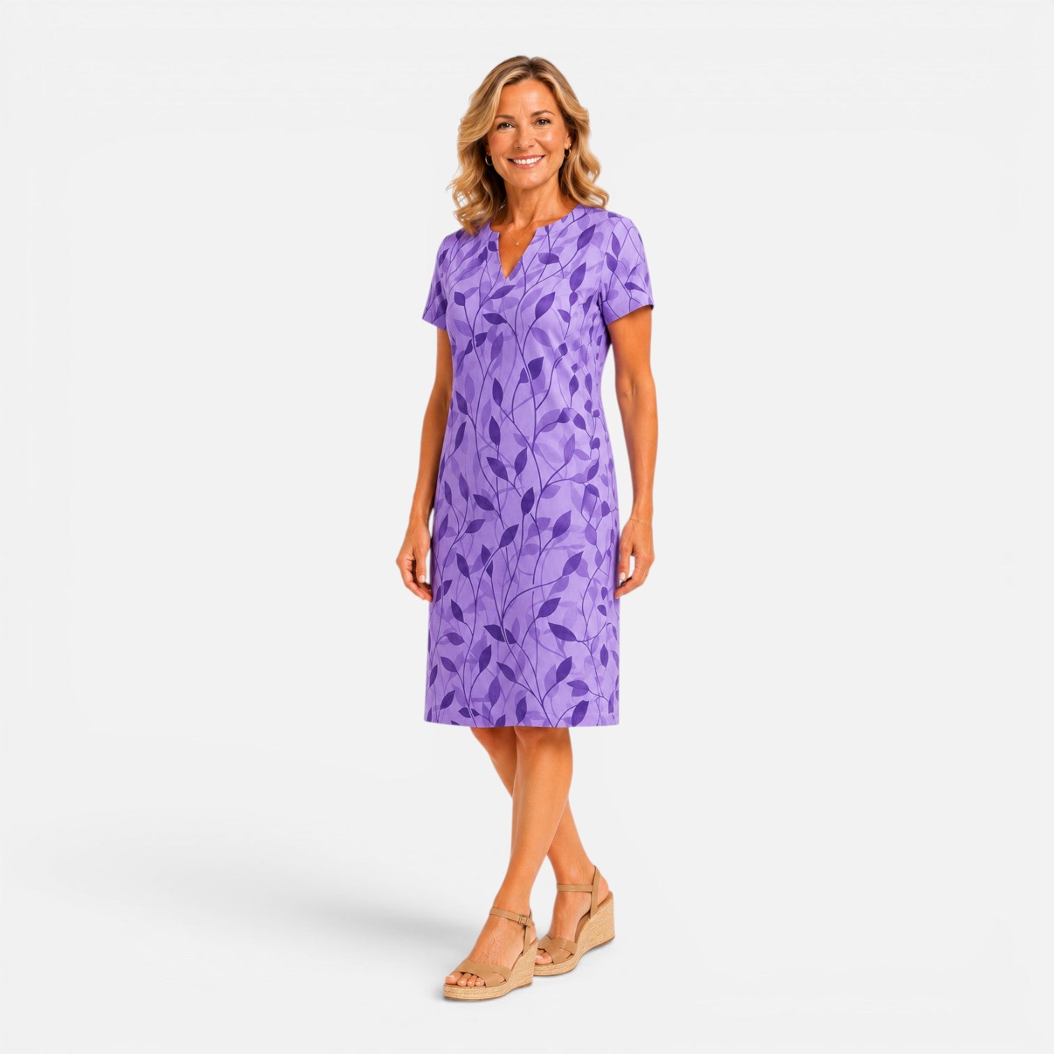 Felorro | Women’s Casual Printed Midi Dress – V-Neck Short Sleeve Summer Dress