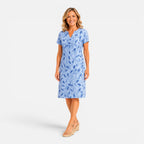 Felorro | Women’s Casual Printed Midi Dress – V-Neck Short Sleeve Summer Dress