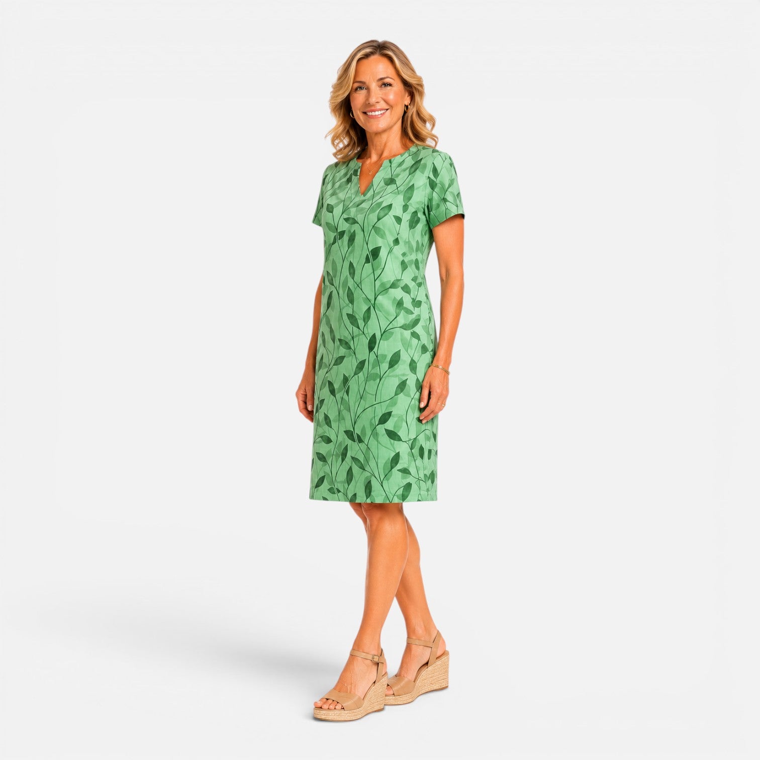 Felorro | Women’s Casual Printed Midi Dress – V-Neck Short Sleeve Summer Dress