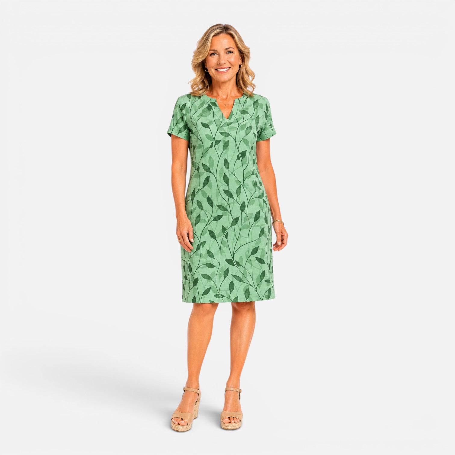 Felorro | Women’s Casual Printed Midi Dress – V-Neck Short Sleeve Summer Dress