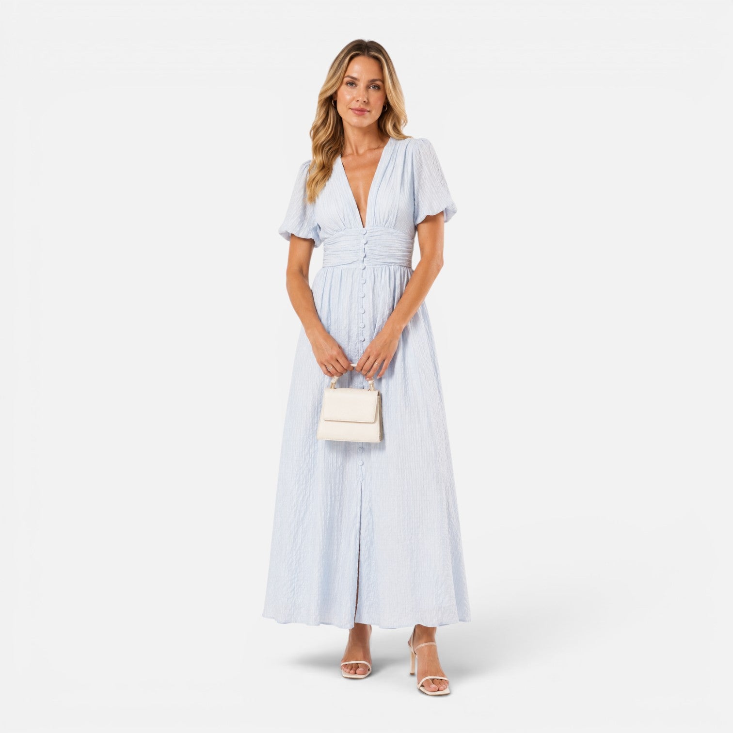 Felorro | Women’s Maxi Dress – Deep V-Neck Puff Sleeve Formal Dress