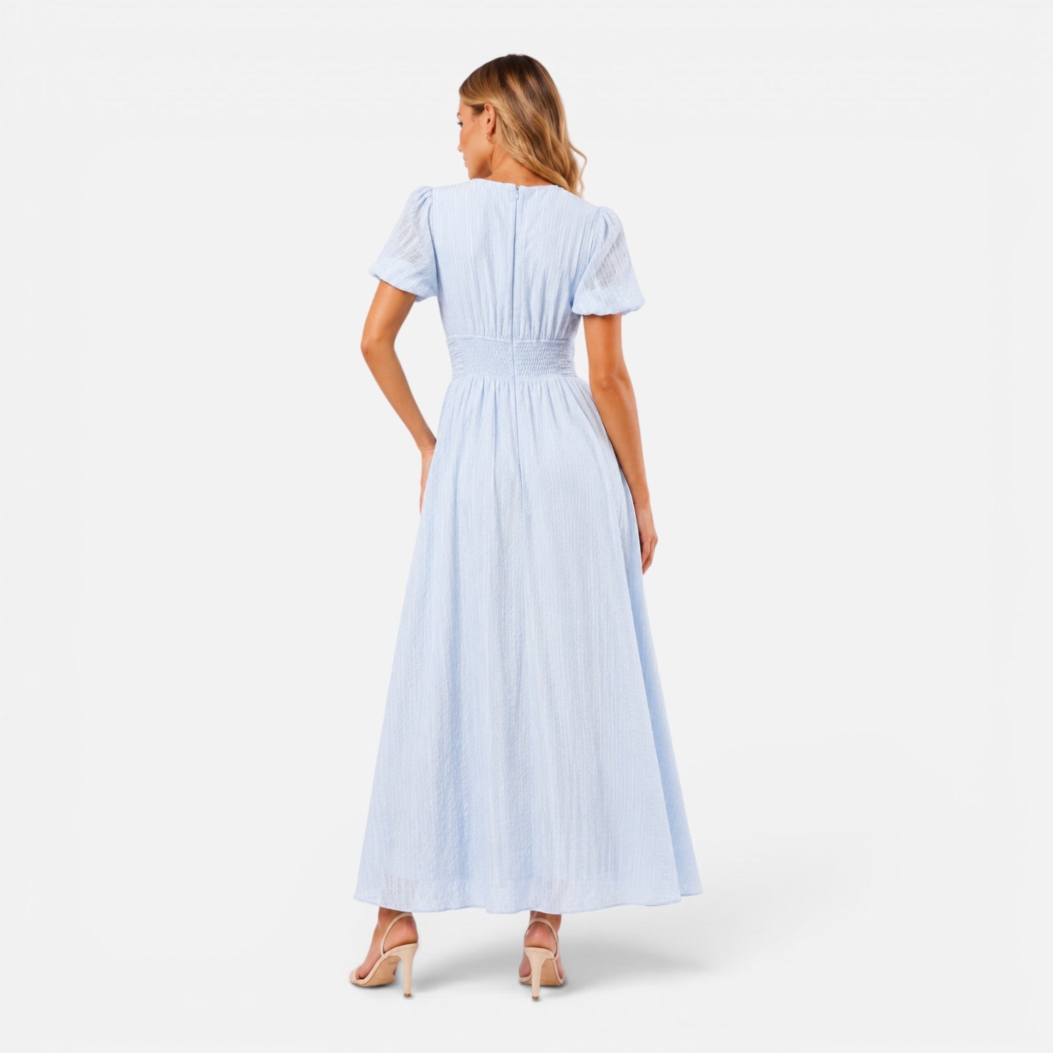 Felorro | Women’s Maxi Dress – Deep V-Neck Puff Sleeve Formal Dress