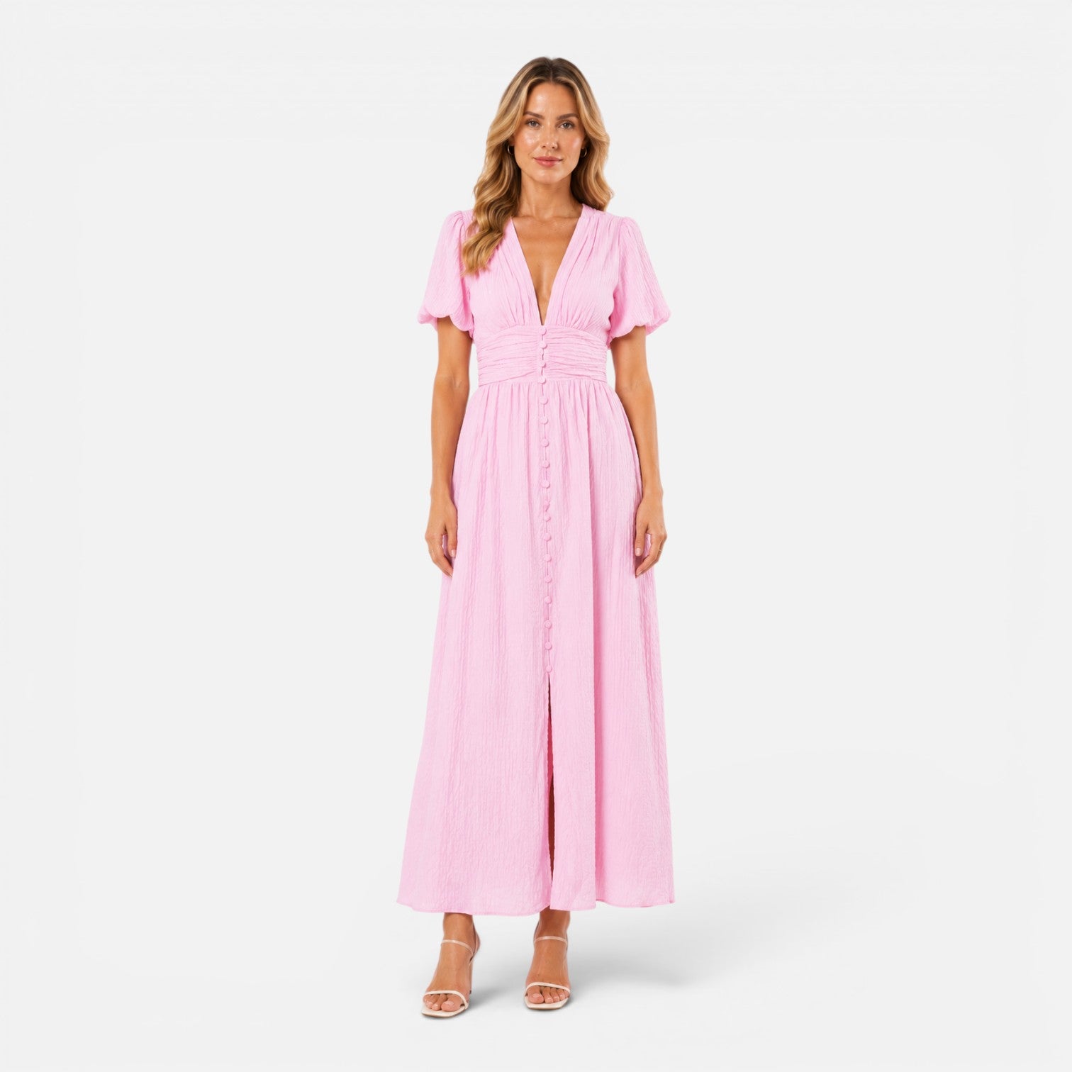 Felorro | Women’s Maxi Dress – Deep V-Neck Puff Sleeve Formal Dress