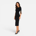 Felorro | Women's Elegant Midi Sheath Dress with Pearl Split Sleeves