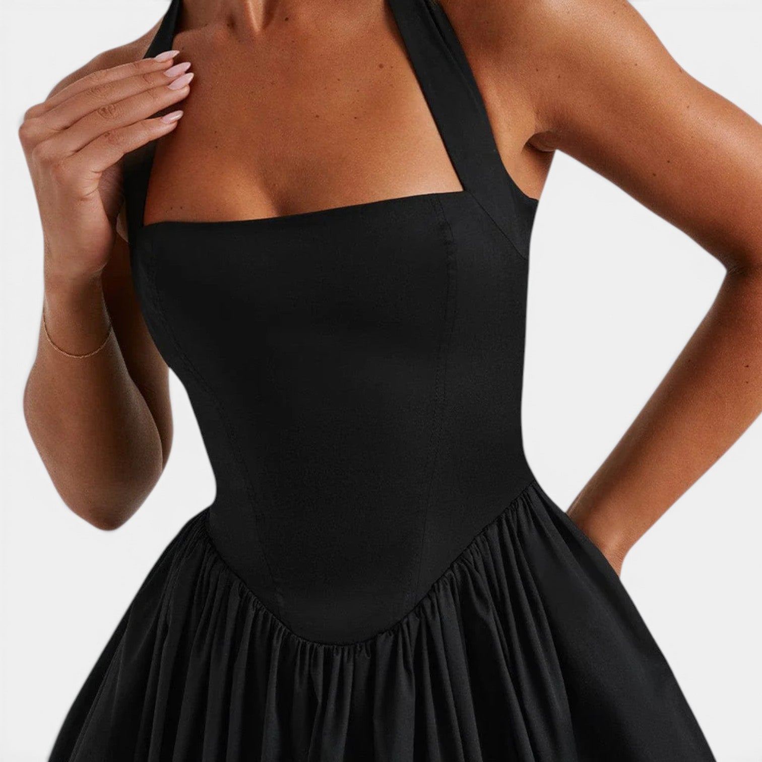 Felorro | Women’s Halter Neck Corset Midi Dress Backless Fit and Flare Party Dress