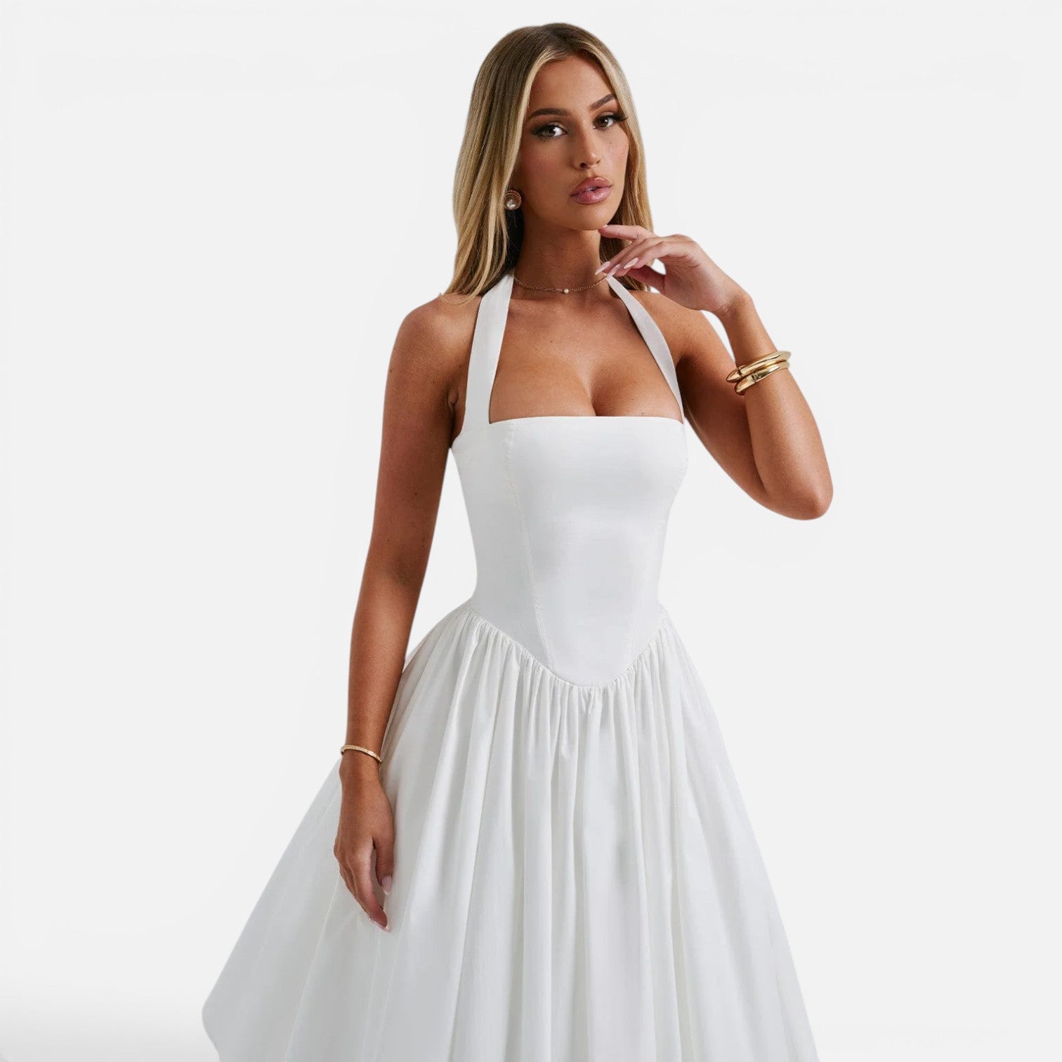 Felorro | Women’s Halter Neck Corset Midi Dress Backless Fit and Flare Party Dress