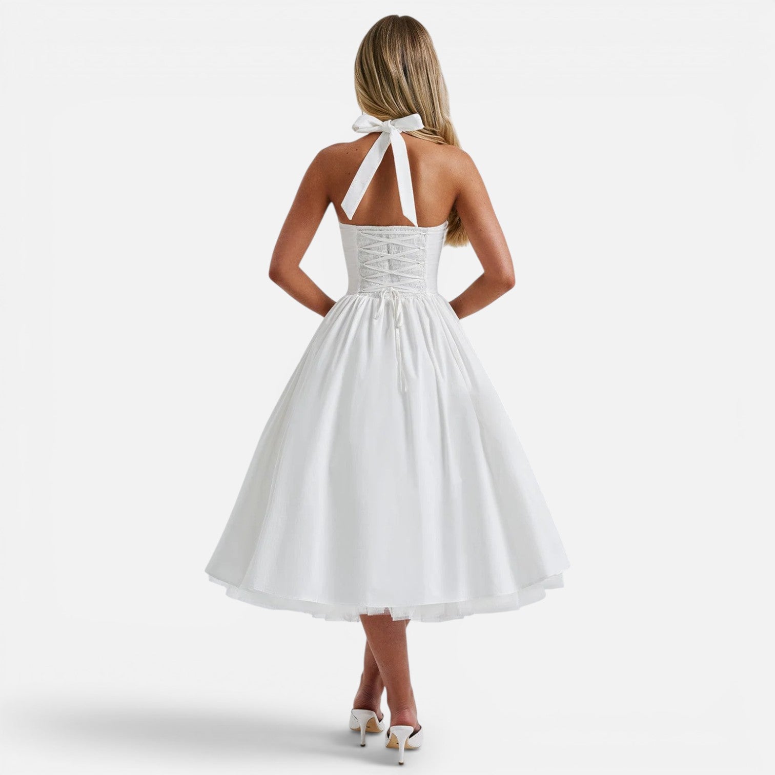 Felorro | Women’s Halter Neck Corset Midi Dress Backless Fit and Flare Party Dress