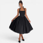 Felorro | Women’s Halter Neck Corset Midi Dress Backless Fit and Flare Party Dress