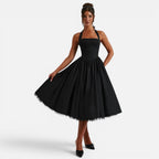 Felorro | Women’s Halter Neck Corset Midi Dress Backless Fit and Flare Party Dress