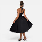 Felorro | Women’s Halter Neck Corset Midi Dress Backless Fit and Flare Party Dress