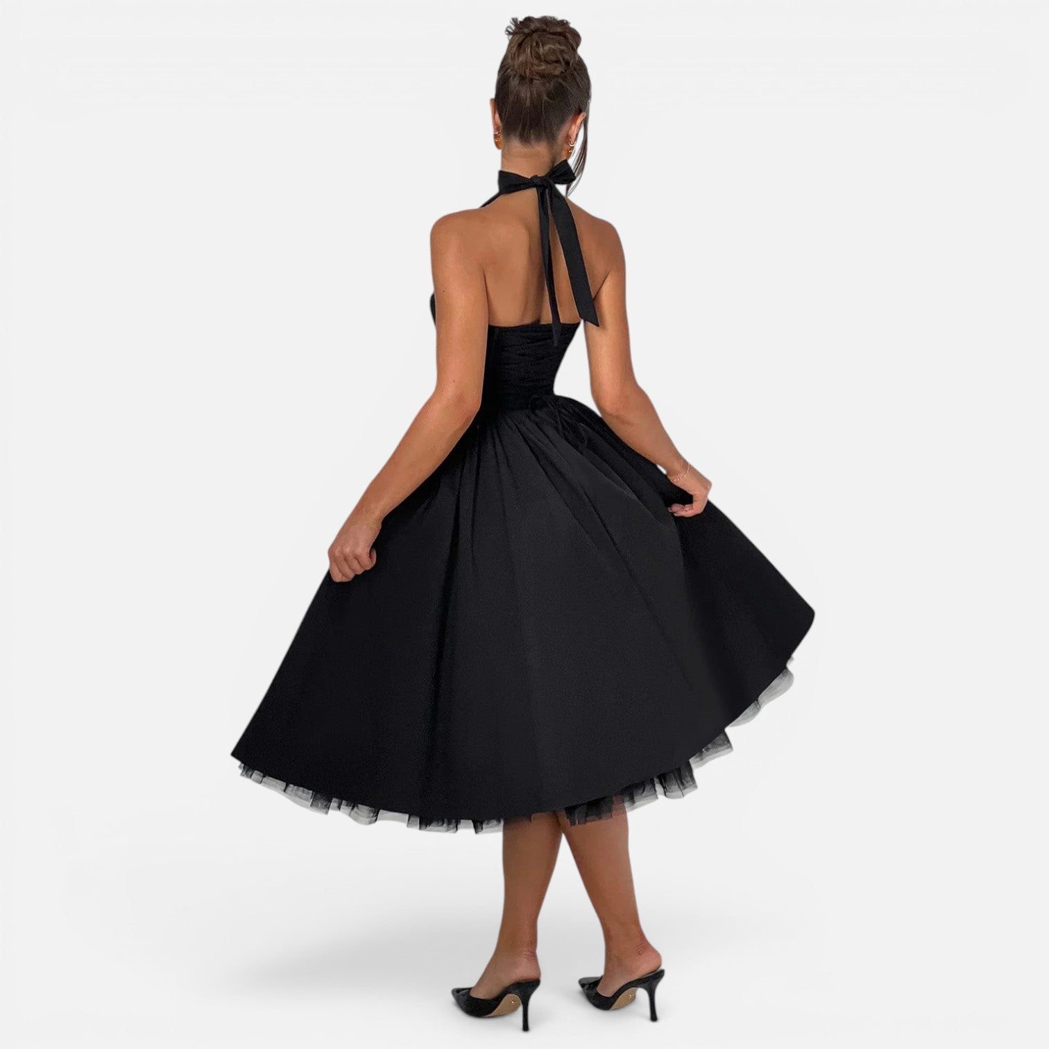 Felorro | Women’s Halter Neck Corset Midi Dress Backless Fit and Flare Party Dress